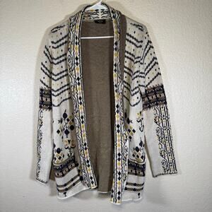 Vici Aztec Tribal Print Knit Long Sleeve Open Front Cardigan 100% Cotton Size SM